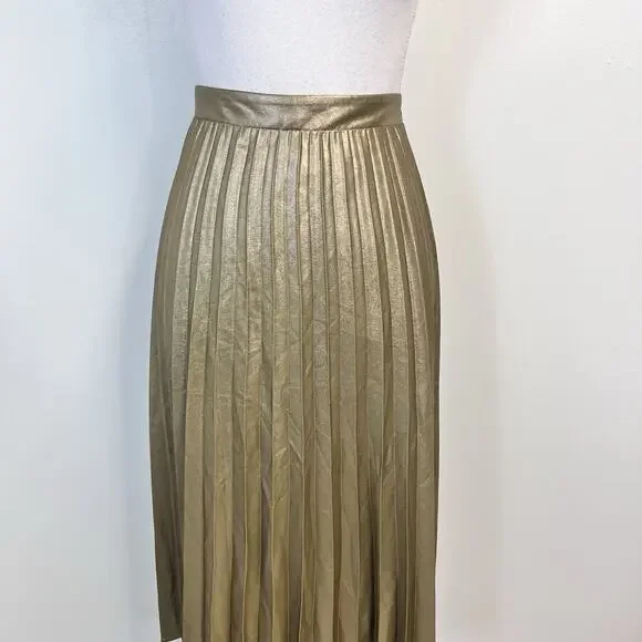 Ann Taylor Skirt size 14 Gold Shimmery Pleated Wedding Evening Cocktail Modest - Picture 2 of 10